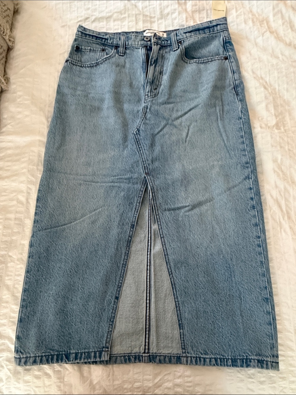 Abercrombie & Fitch Light Wash High-Rise Denim Skirt